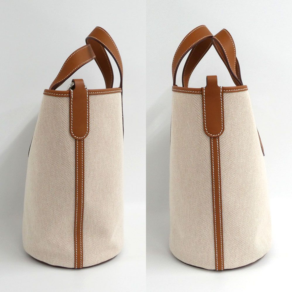 Hermes in the Loop 23 Ecru Gold Toile H Swift Handbag — view 3