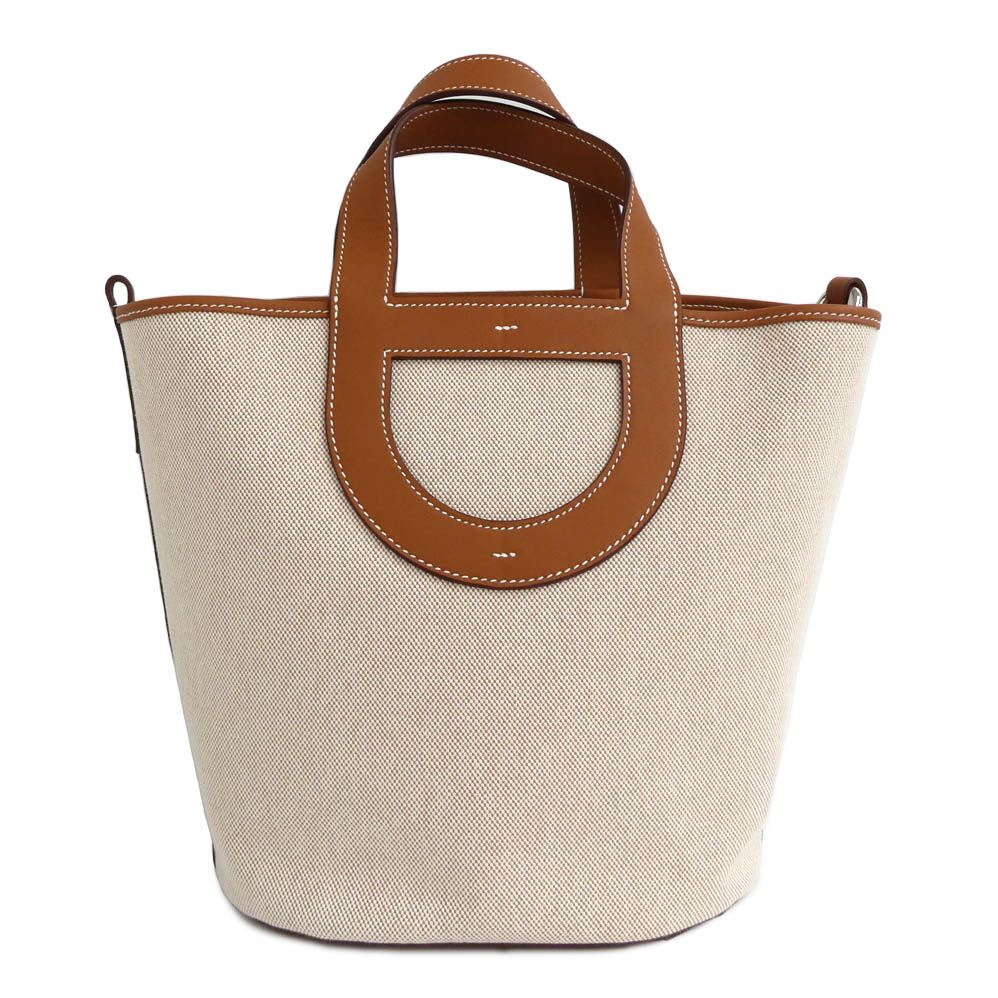 Hermes in the Loop 23 Ecru Gold Toile H Swift Handbag