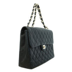 Chanel Shoulder Bag Maxi Quilted Caviar Leather Black Silver — view 2