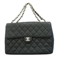 Chanel Shoulder Bag Maxi Quilted Caviar Leather Black Silver