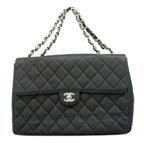 Chanel Shoulder Bag Maxi Quilted Caviar Leather Black Silver
