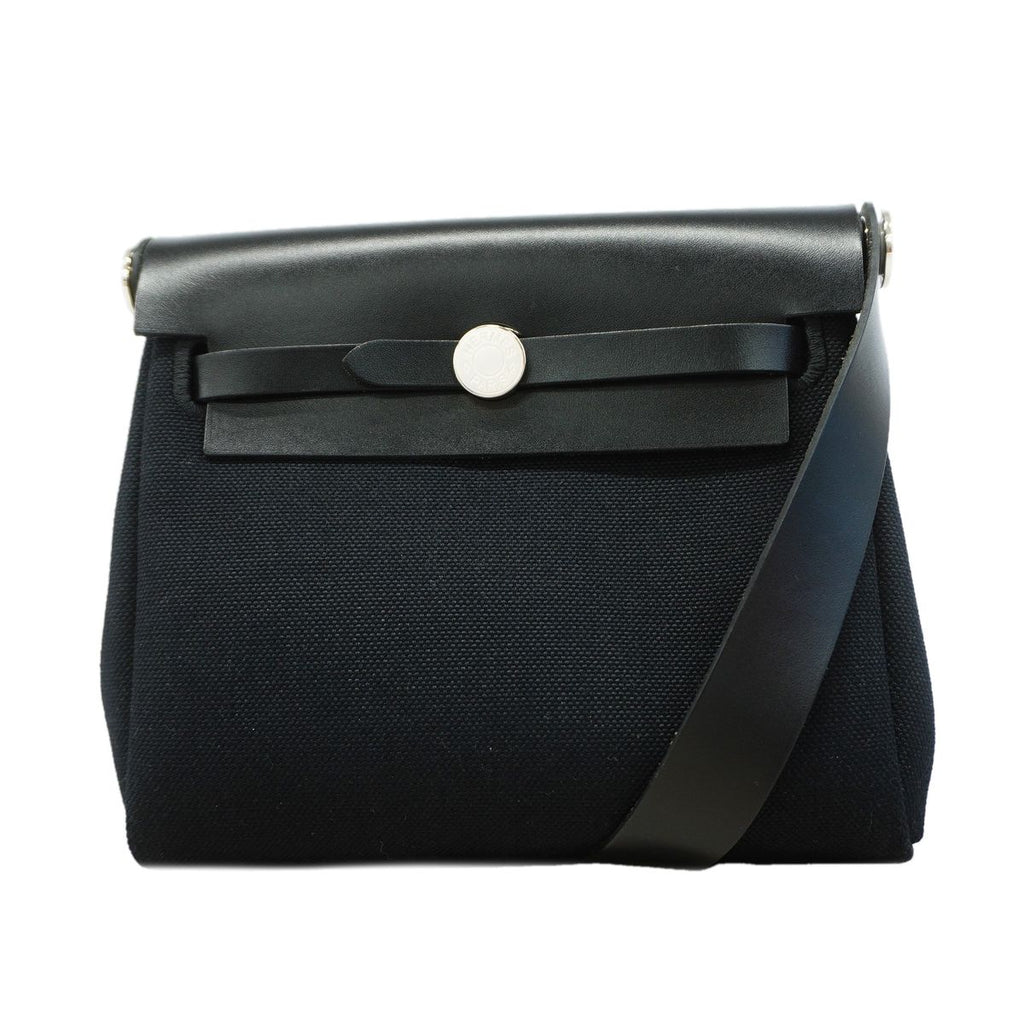 Hermes Shoulder Bag Herbag Zip Mini Toile Military Black Silver
