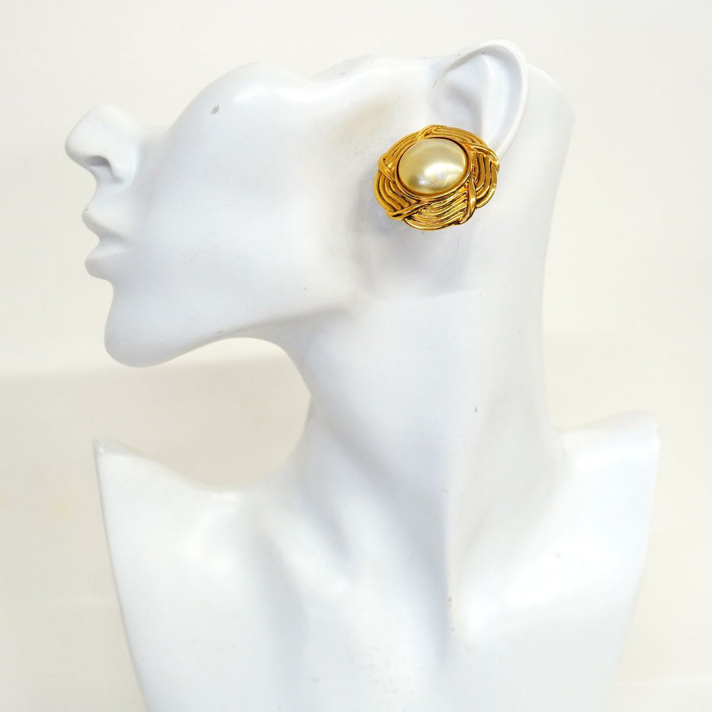 Chanel Earrings Vintage Gold Plated Faux Pearl — view 5