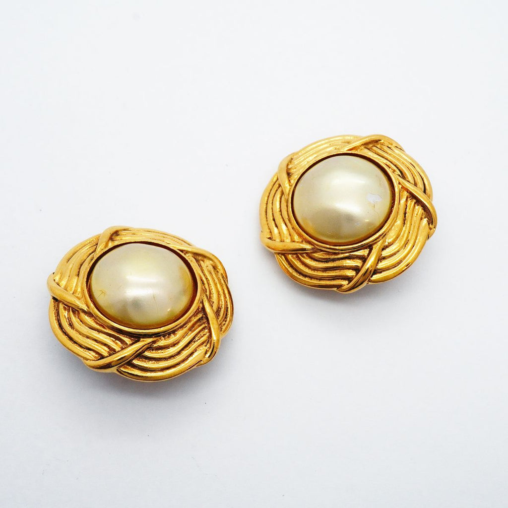 Chanel Earrings Vintage Gold Plated Faux Pearl — view 2
