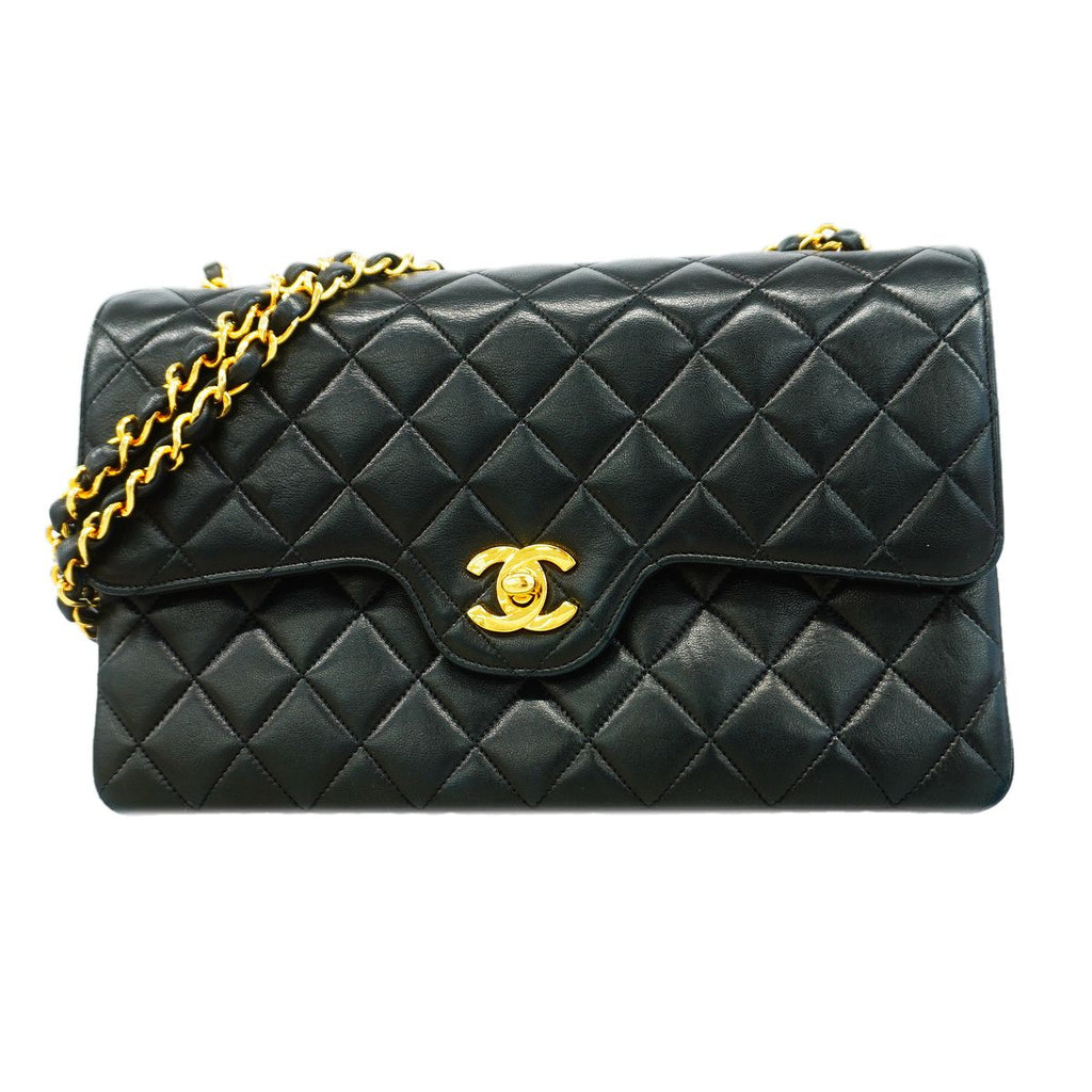 Chanel Shoulder Bag Quilted Lambskin Black Gold