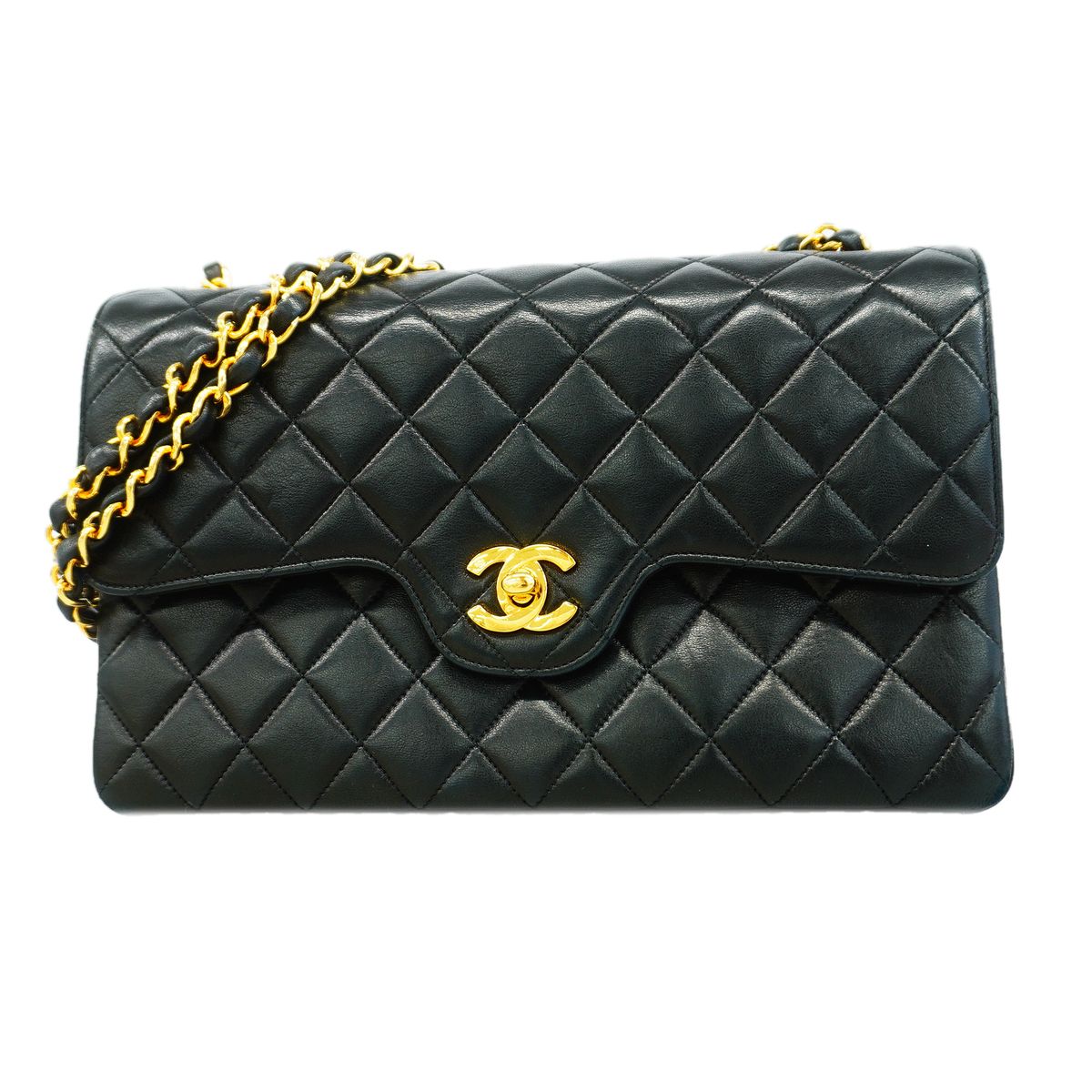 Chanel Shoulder Bag Quilted Lambskin Black Gold