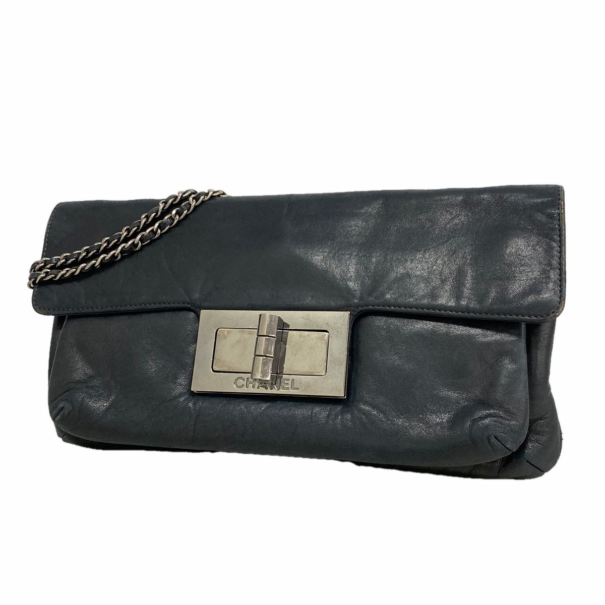 Chanel Shoulder Bag 2.55 Leather Black Silver