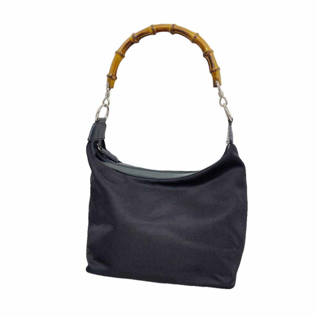 Gucci Shoulder Bag Bamboo Nylon Black Silver