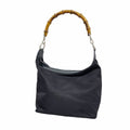Gucci Shoulder Bag Bamboo Nylon Black Silver