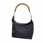 Gucci Shoulder Bag Bamboo Nylon Black Silver