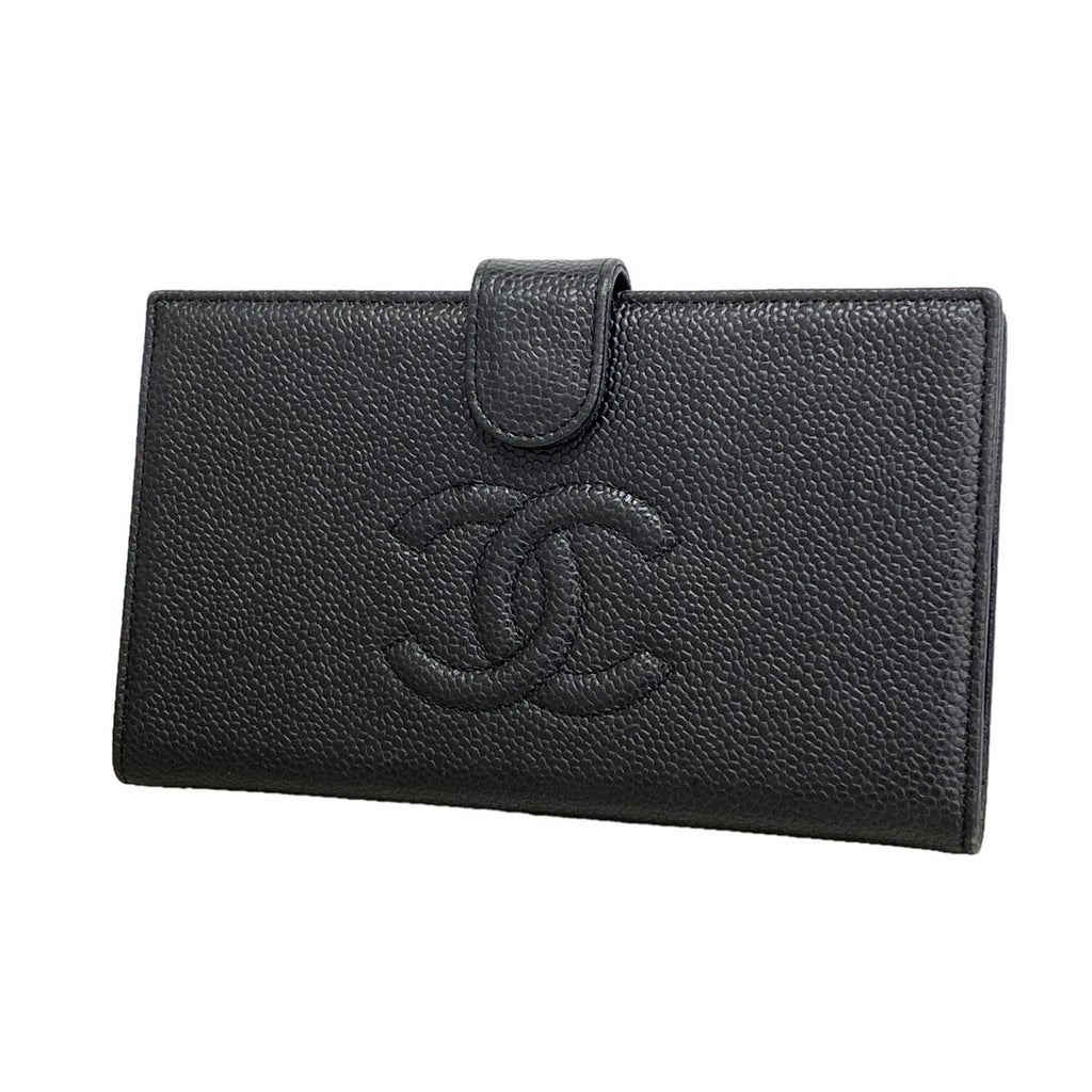 Chanel Wallet Caviar Leather Black Gold