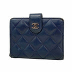 Chanel Wallet Quilted Lambskin Navy Silver