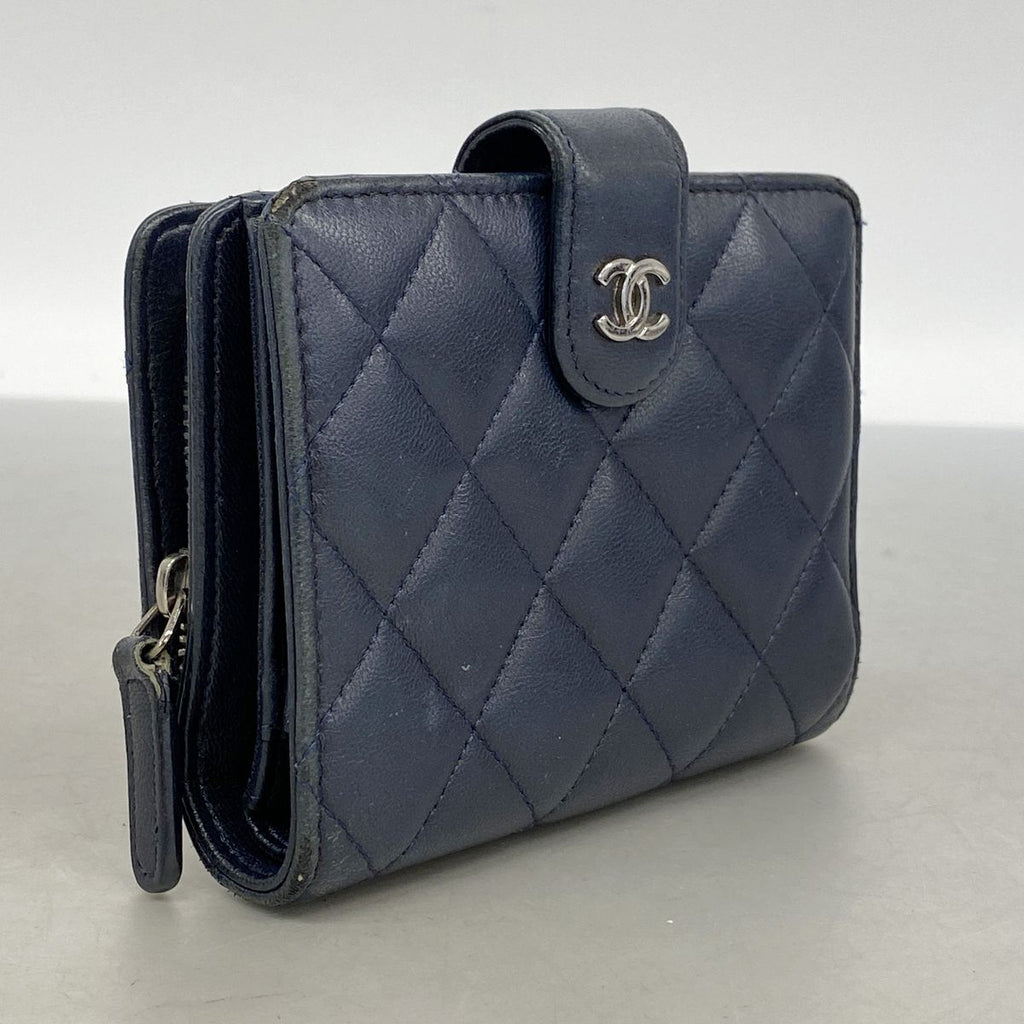 Chanel Wallet Quilted Lambskin Navy Silver — view 2