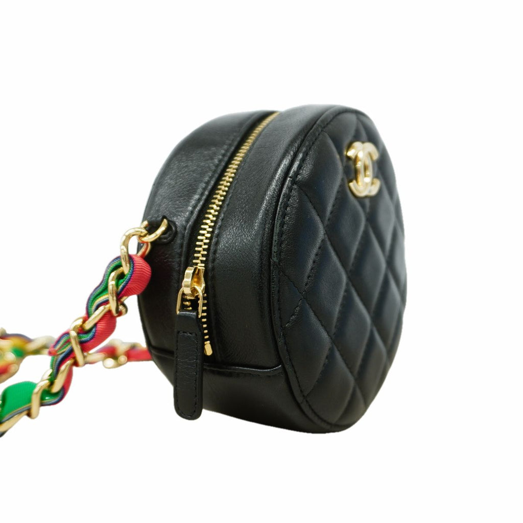 Chanel Shoulder Bag Quilted Lambskin Black Champagne Gold — view 2