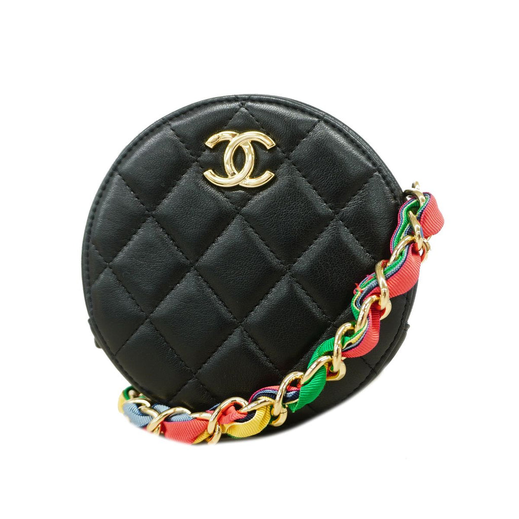 Chanel Shoulder Bag Quilted Lambskin Black Champagne Gold