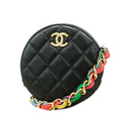 Chanel Shoulder Bag Quilted Lambskin Black Champagne Gold