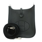 Hermes Shoulder Bag Evelyne TPM Taurillon Clemence Black Silver