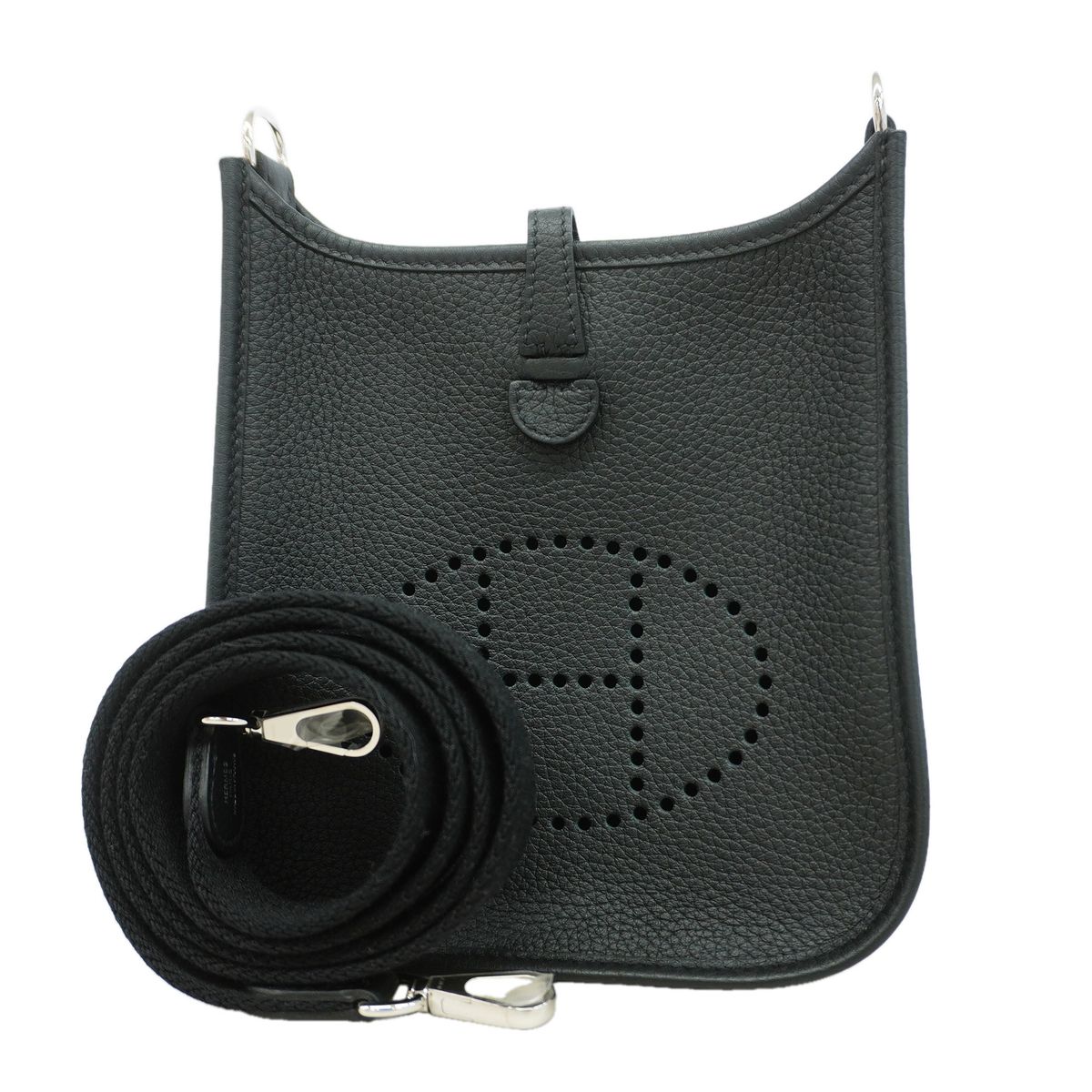 Hermes Shoulder Bag Evelyne TPM Taurillon Clemence Black Silver