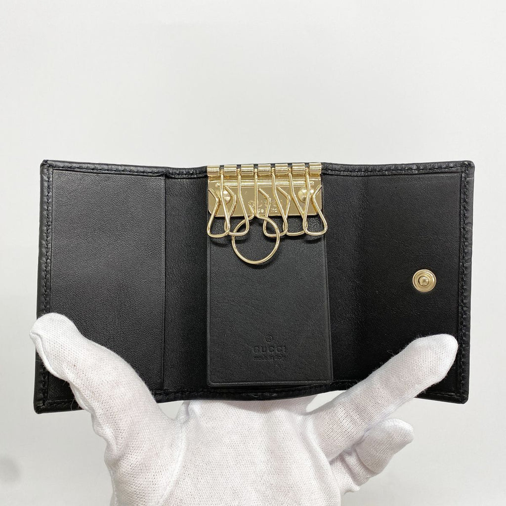 Gucci Key Case Guccissima Leather Black Champagne Gold Key Holder — view 3