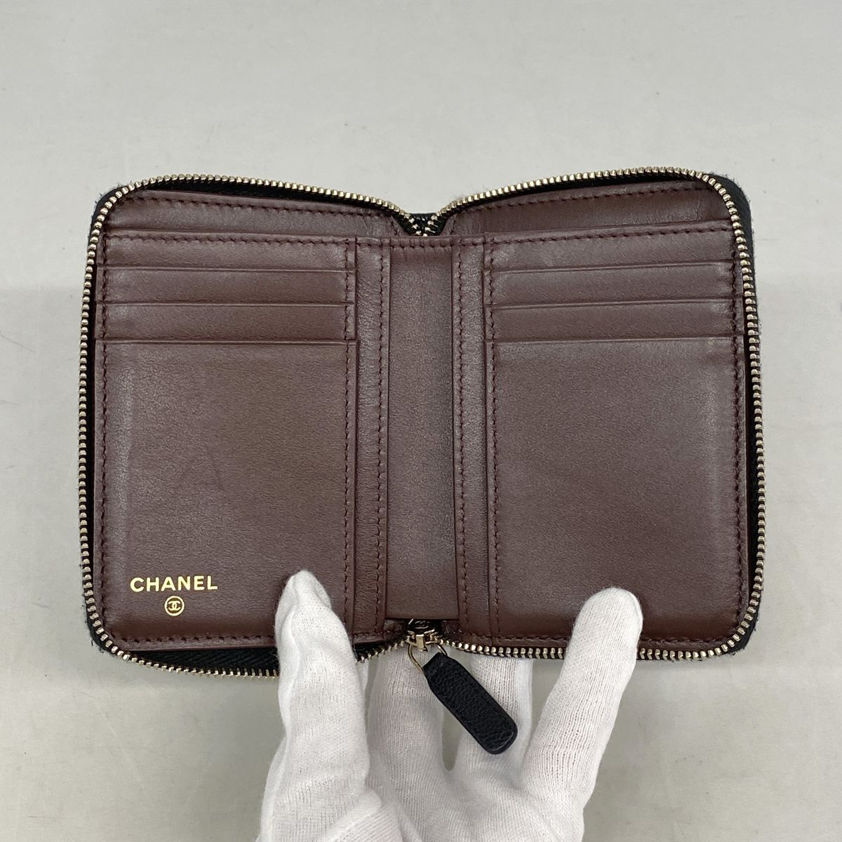Chanel Wallet Quilted Caviar Leather Black Champagne Gold — view 3