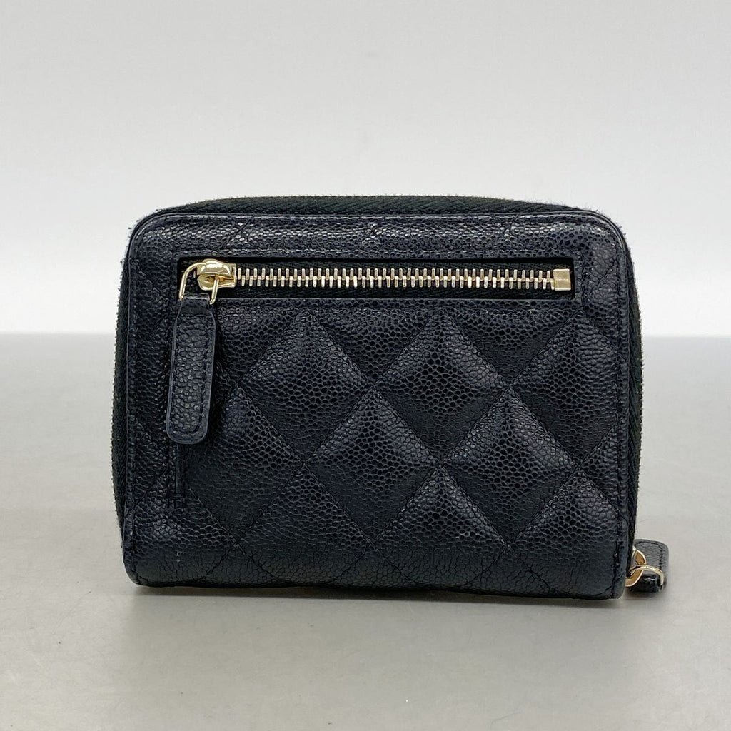 Chanel Wallet Quilted Caviar Leather Black Champagne Gold — view 8