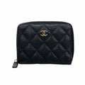 Chanel Wallet Quilted Caviar Leather Black Champagne Gold