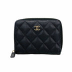 Chanel Wallet Quilted Caviar Leather Black Champagne Gold