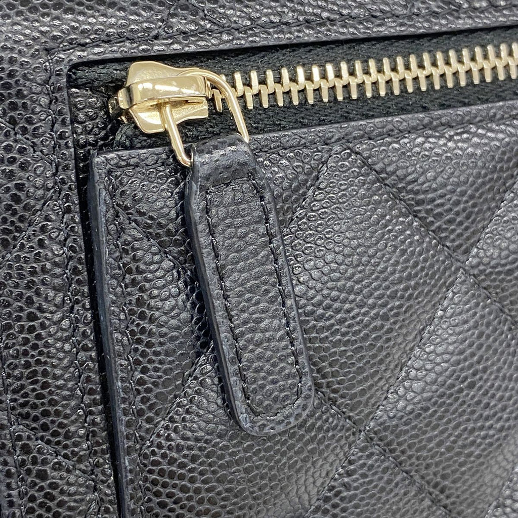 Chanel Wallet Quilted Caviar Leather Black Champagne Gold — view 7