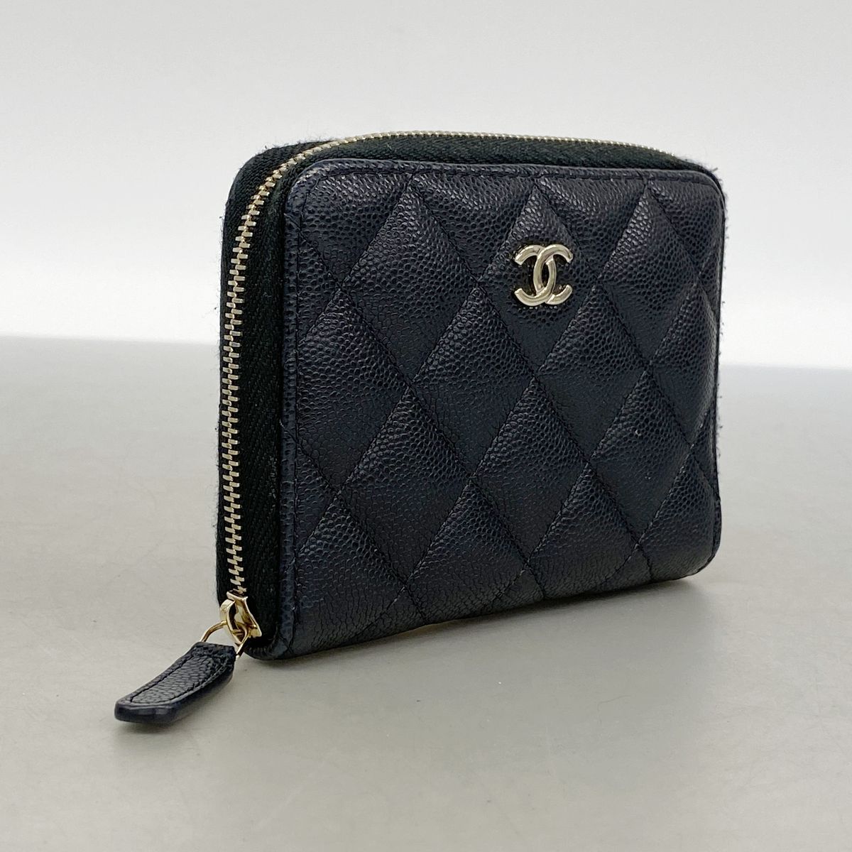 Chanel Wallet Quilted Caviar Leather Black Champagne Gold — view 2