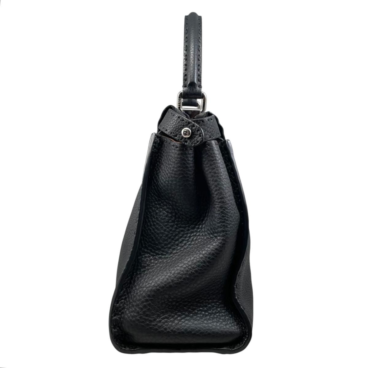 Fendi Tote Shoulder Bag Peekaboo Medium Selleria Calfskin Black Silver — view 3