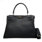 Fendi Tote Shoulder Bag Peekaboo Medium Selleria Calfskin Black Silver