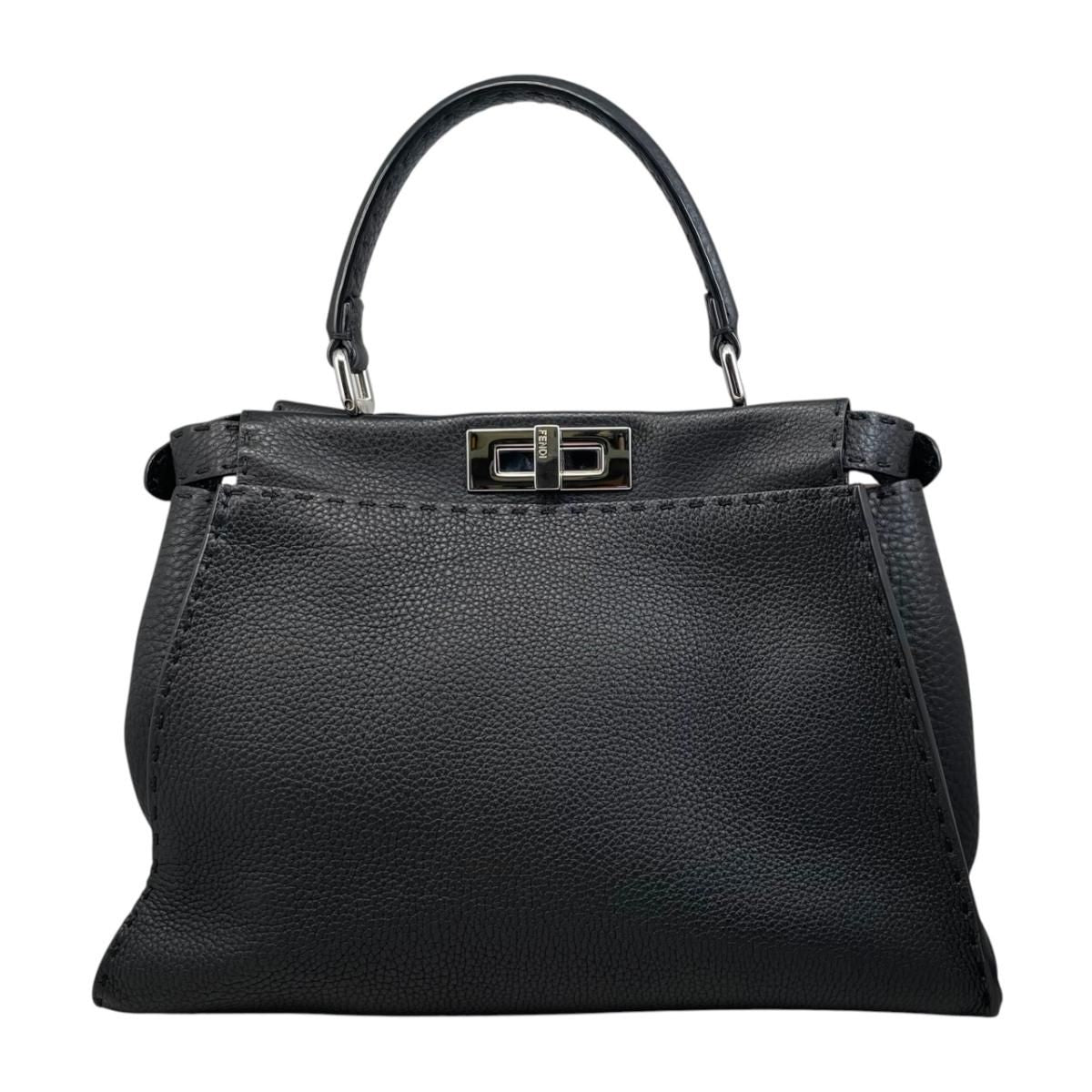 Fendi Tote Shoulder Bag Peekaboo Medium Selleria Calfskin Black Silver — view 2