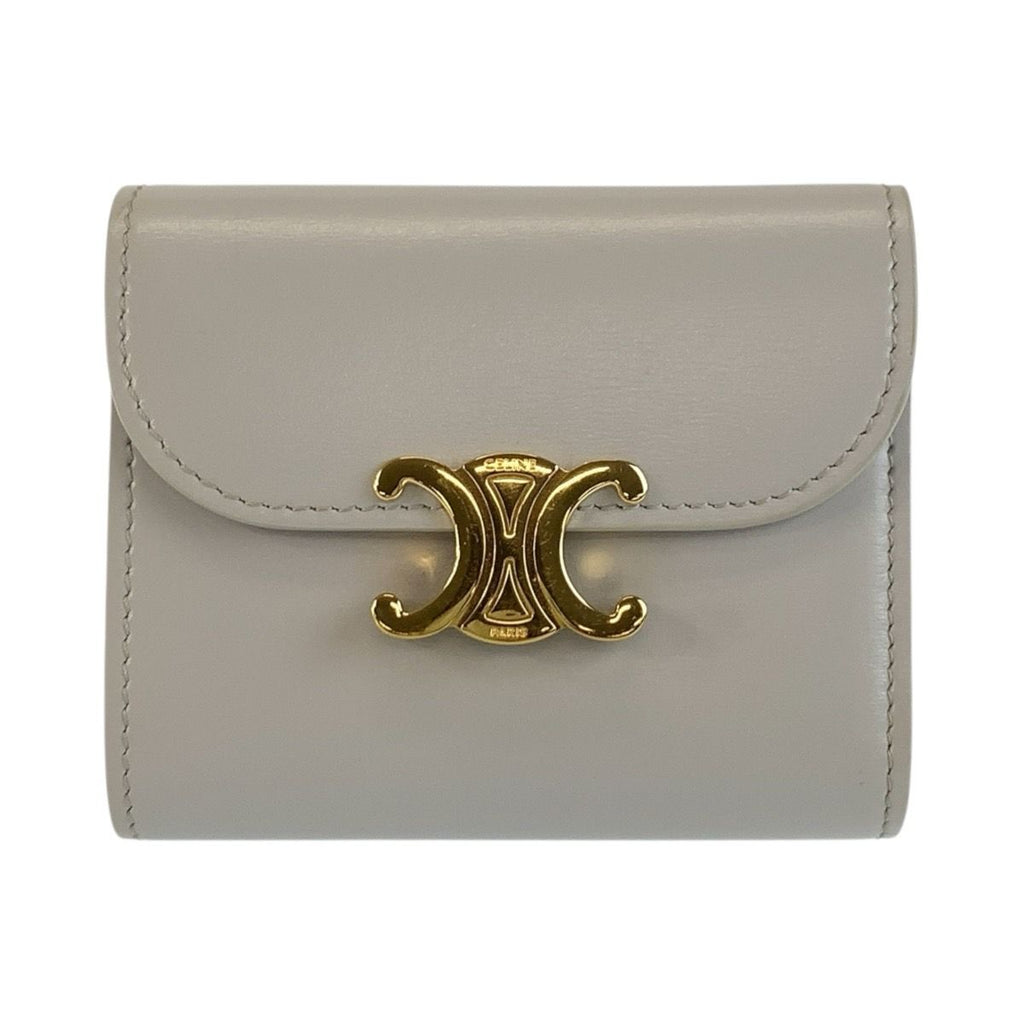 Celine Triomphe Small Flap Wallet Gray Leather Trifold Fold Compact