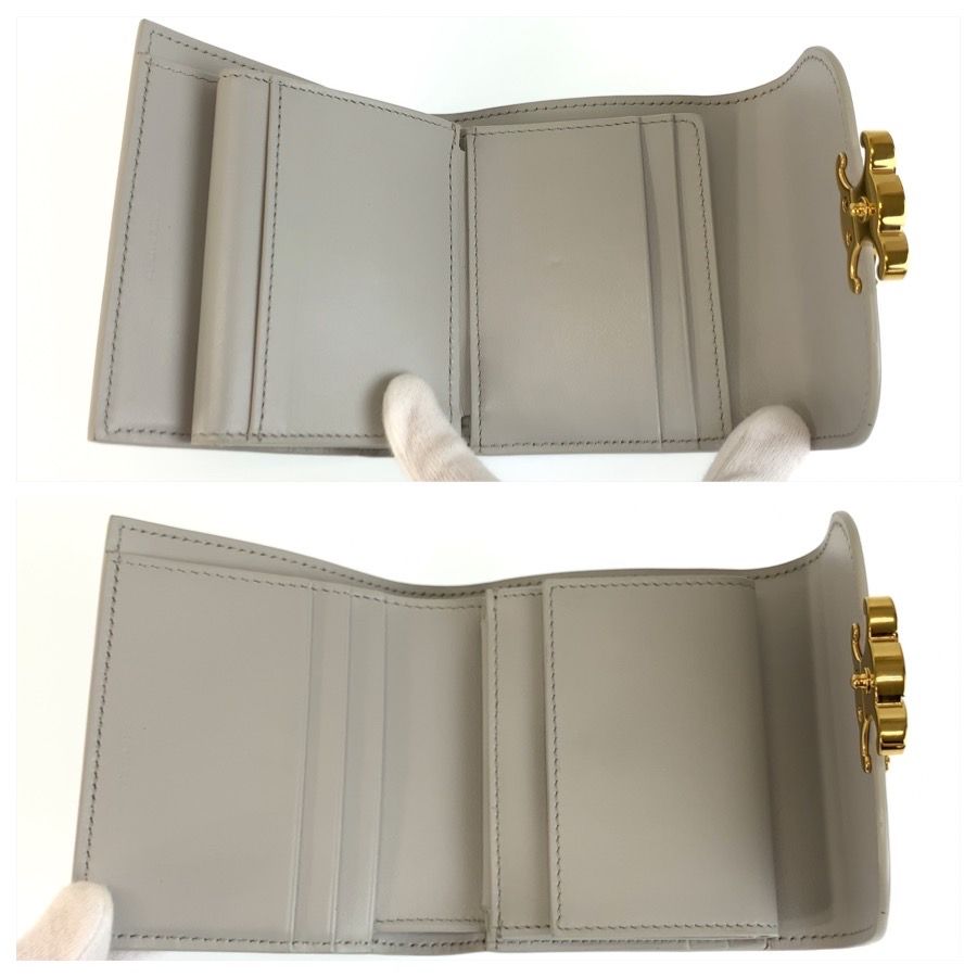 Celine Triomphe Small Flap Wallet Gray Leather Trifold Fold Compact — view 4