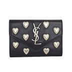 Saint Laurent Paris Heart Studs Cassandra Logo Card Case Business Leather Black