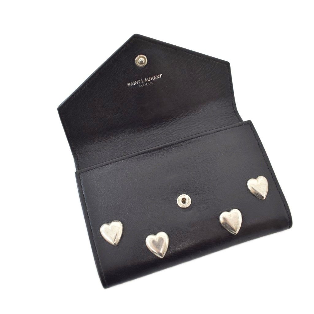 Saint Laurent Paris Heart Studs Cassandra Logo Card Case Business Leather Black — view 4