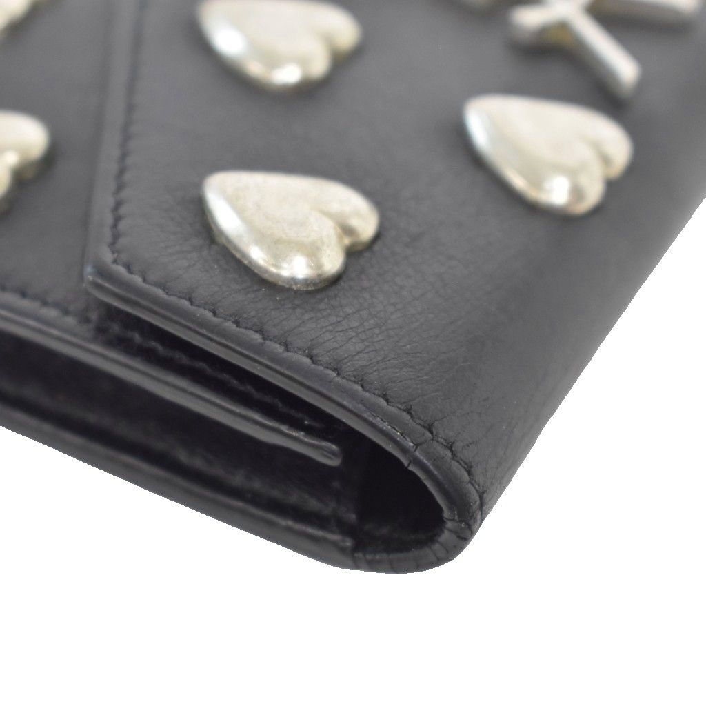 Saint Laurent Paris Heart Studs Cassandra Logo Card Case Business Leather Black — view 7