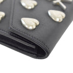 Saint Laurent Paris Heart Studs Cassandra Logo Card Case Business Leather Black — view 7