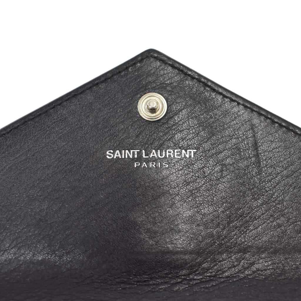 Saint Laurent Paris Heart Studs Cassandra Logo Card Case Business Leather Black — view 5