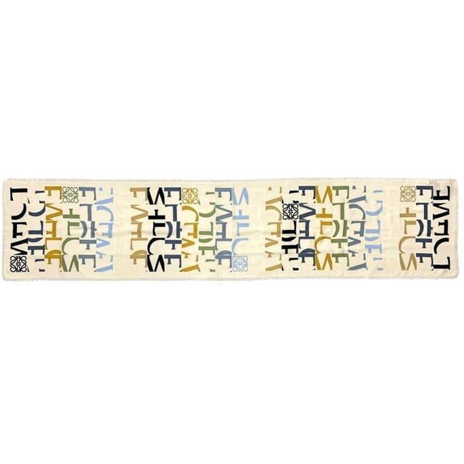 Loewe Shawl Multi Tone Anagram Fringe Wool Silk Beige Scarf — view 3