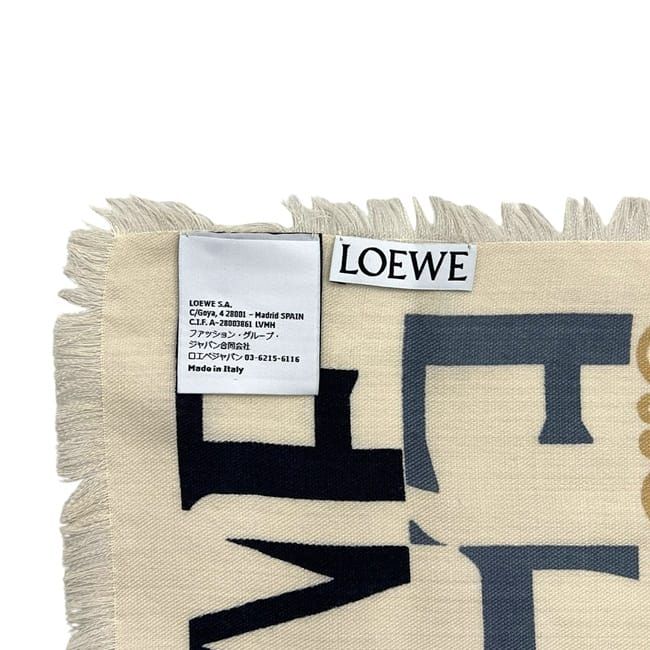 Loewe Shawl Multi Tone Anagram Fringe Wool Silk Beige Scarf — view 5