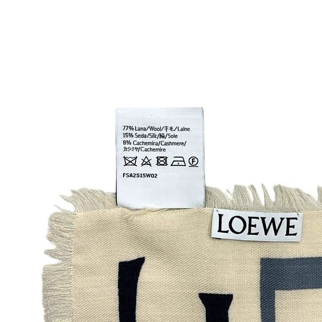 Loewe Shawl Multi Tone Anagram Fringe Wool Silk Beige Scarf — view 6