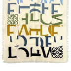 Loewe Shawl Multi Tone Anagram Fringe Wool Silk Beige Scarf — view 4