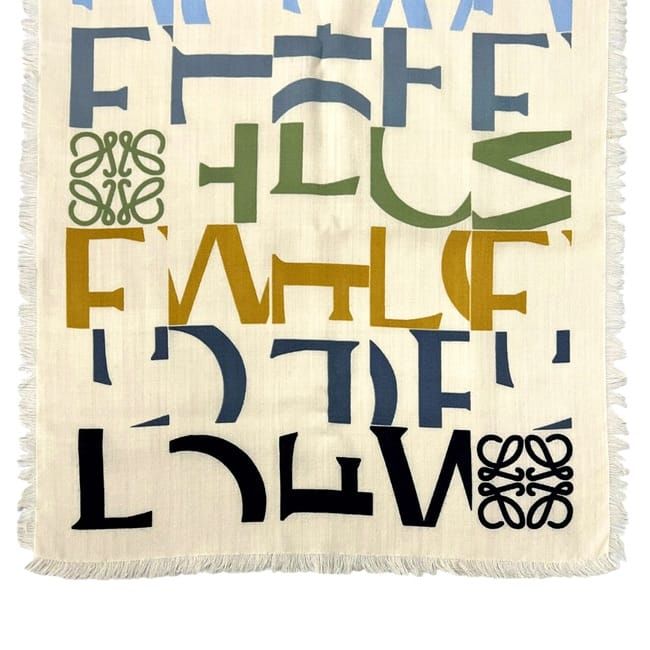 Loewe Shawl Multi Tone Anagram Fringe Wool Silk Beige Scarf — view 4