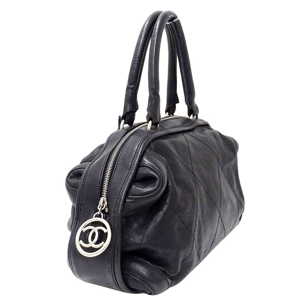 Chanel Wild Stitch Brands Leather Black Silver Mini Boston Bag — view 4