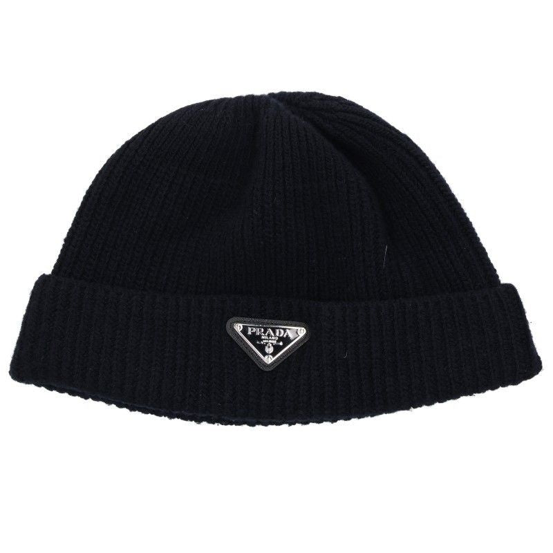 Prada Triangle Plate Logo Knit Cap XL Hat