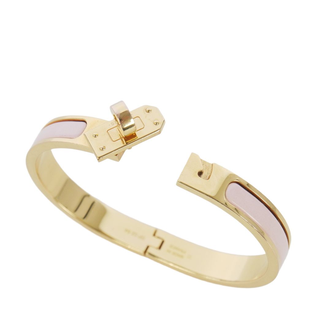 Hermes Mini Clic Kelly Enamel Bracelet PM Bangle Gold Pink — view 4