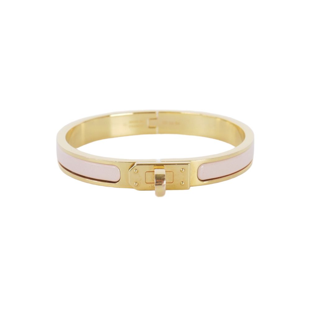 Hermes Mini Clic Kelly Enamel Bracelet PM Bangle Gold Pink
