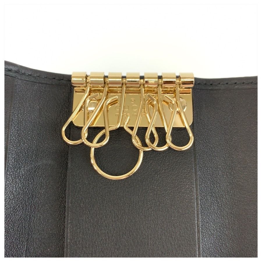 Gucci Black Gold GG Canvas Leather Key Case Key Holder — view 5
