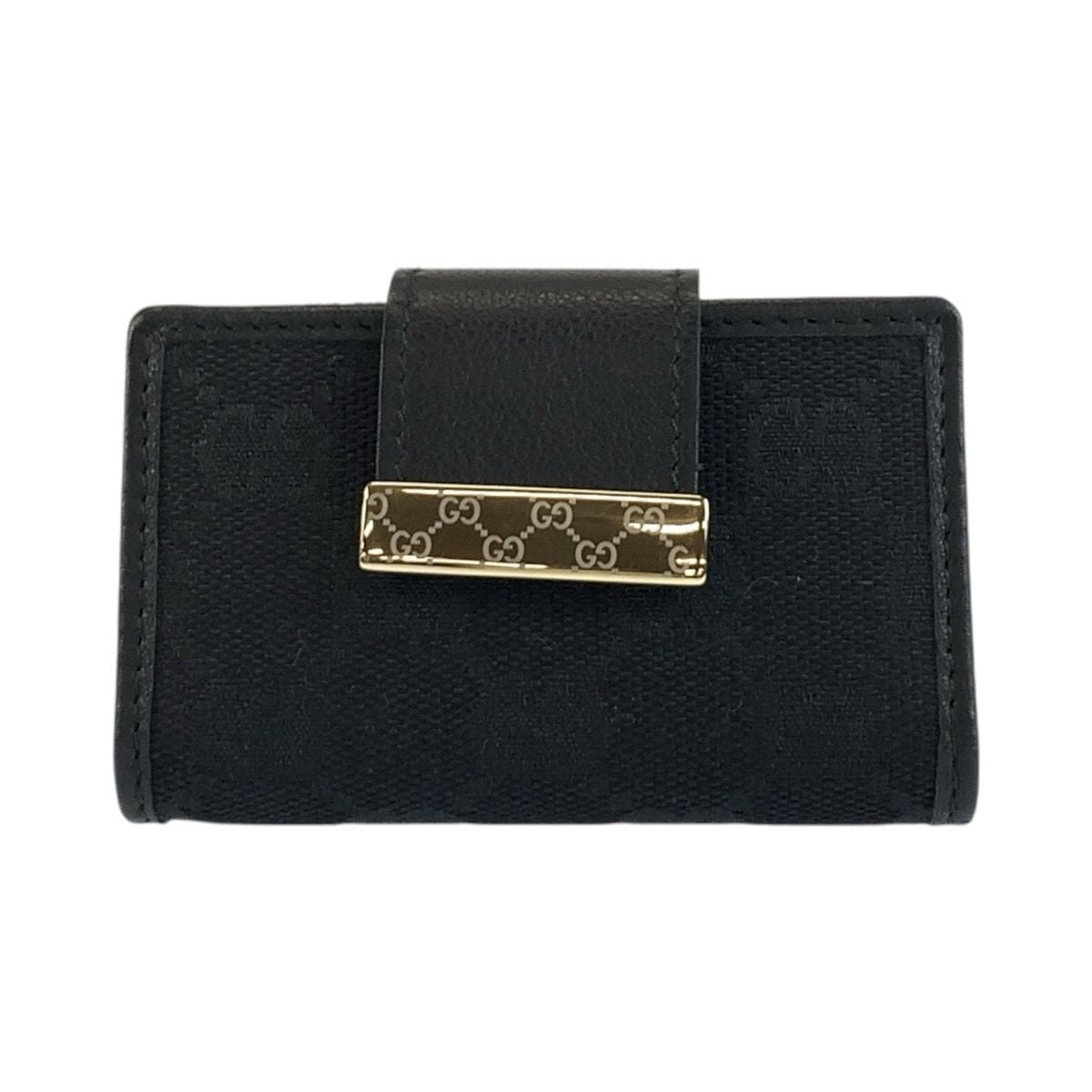Gucci Black Gold GG Canvas Leather Key Case Key Holder